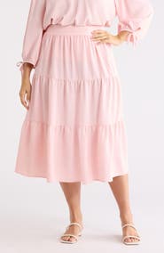 Renee C Tiered Pull-On Midi Skirt