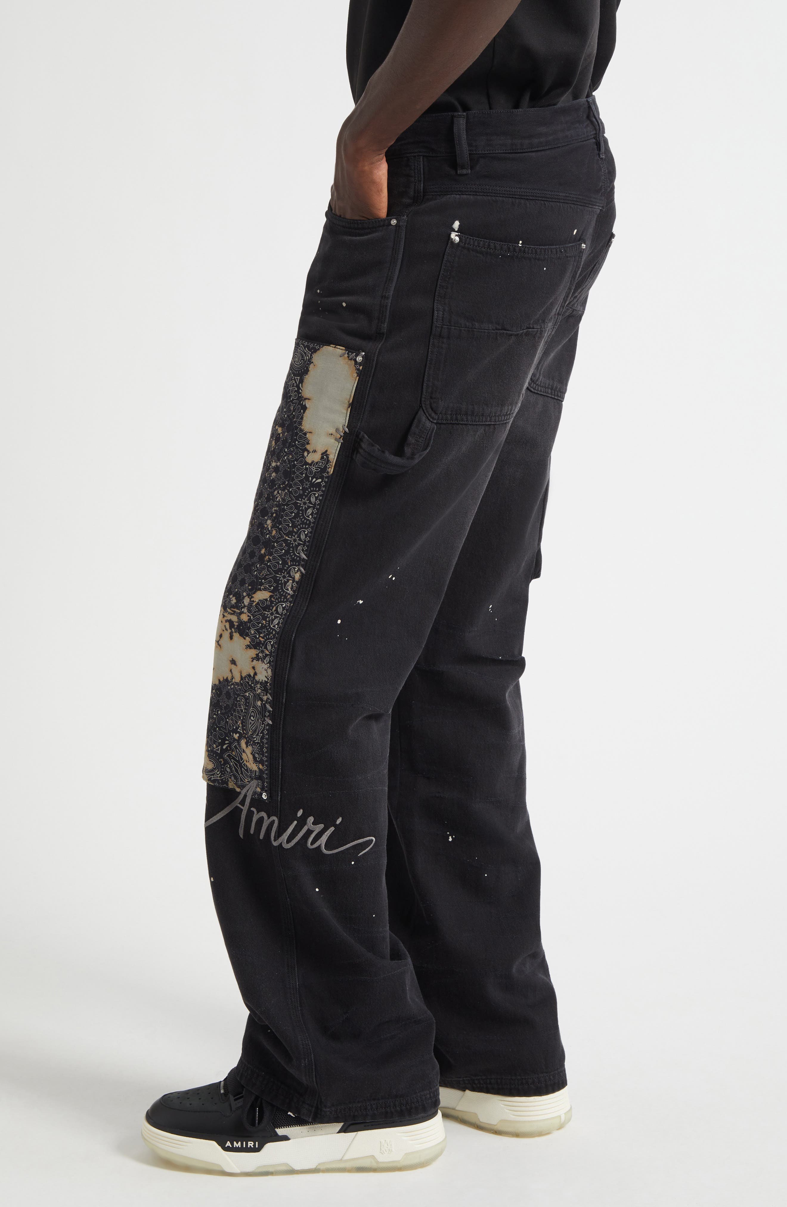 AMIRI Bleach Splatter Bandana Carpenter Jeans (Men) | Nordstromrack