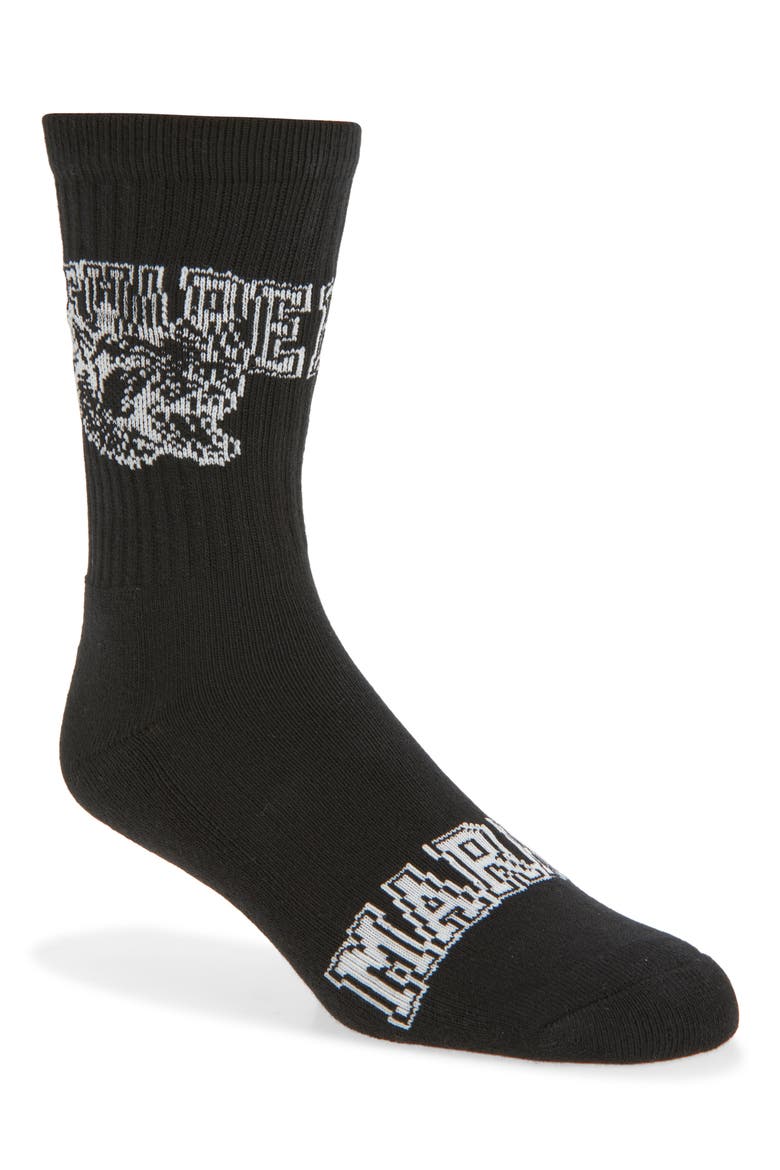 Beware Cotton Blend Crew Socks, Main, color, BLACK