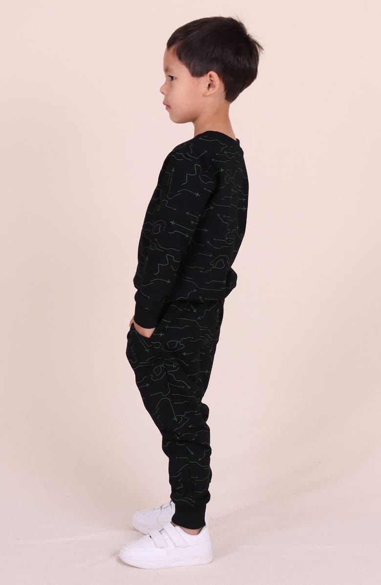 TINY TRIBE Kids' Inflight Print Cotton Joggers, Alternate, color, Black