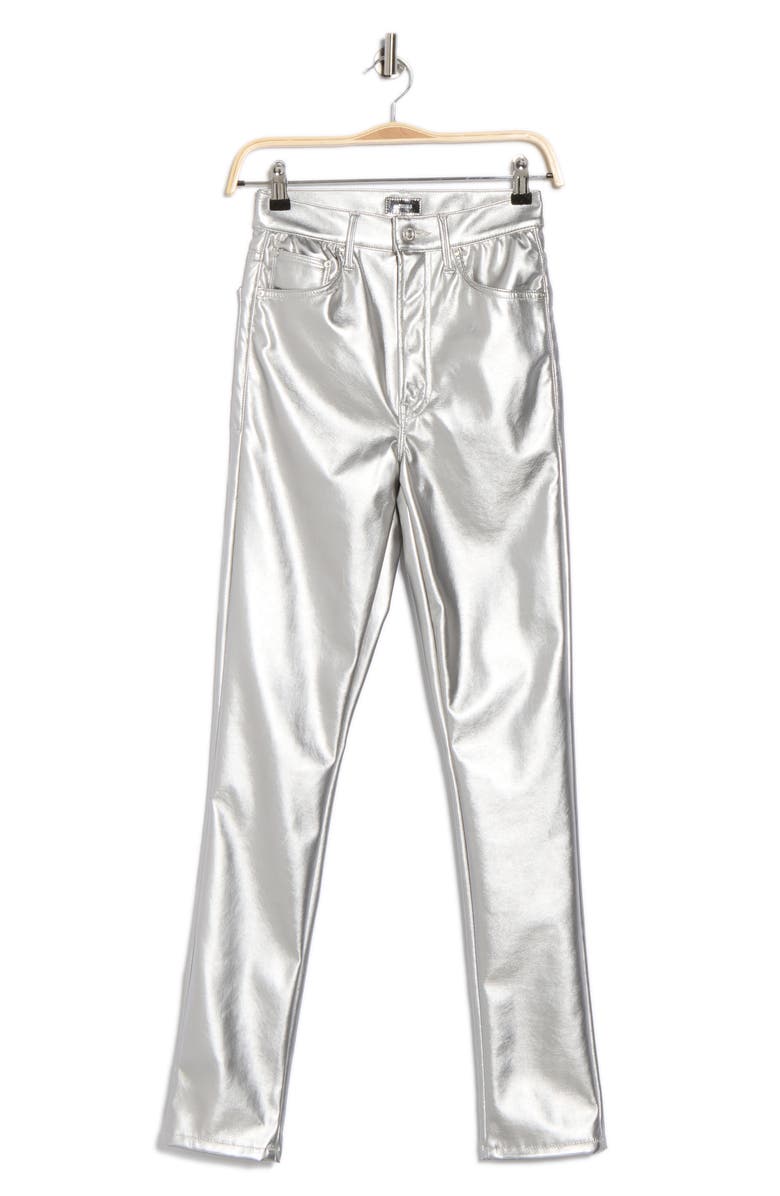 MOTHER High Waist Rail Skimp Metallic Faux Leather Pants, Alternate, color, Silver Dagger