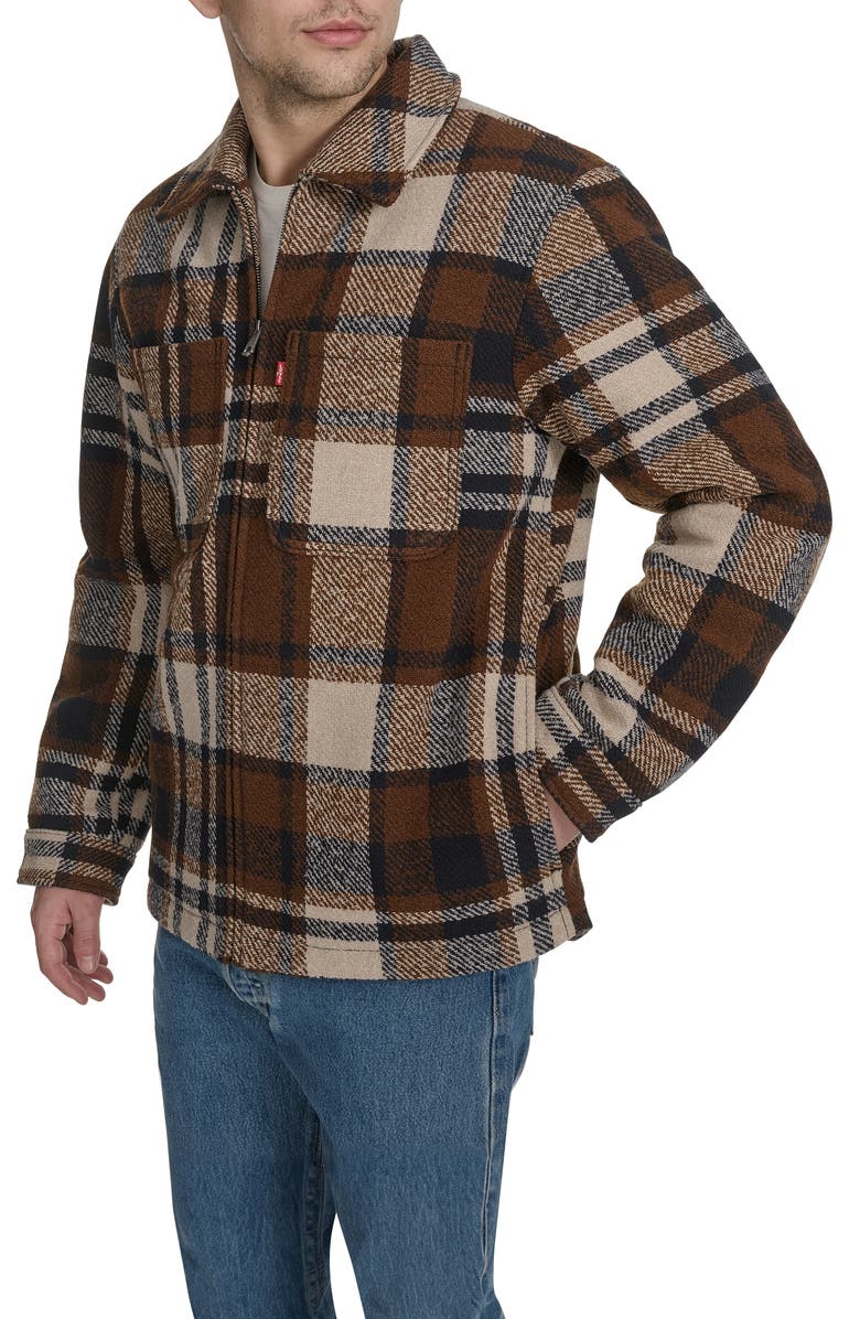 Levi's<sup>®</sup> Zip Front Plaid Shacket, Alternate, color, Caramel Multi