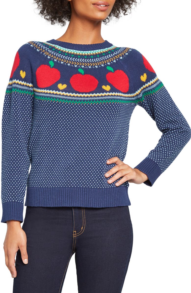 ModCloth Fair Isle Apple Crewneck Cotton Sweater, Main, color,