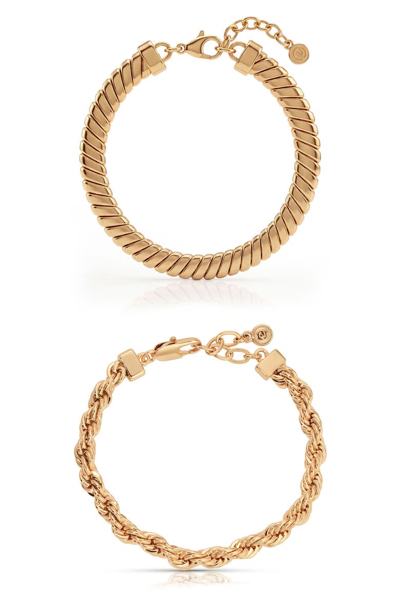 Set of 2 Twisted Bracelets, Main, color, GOLD