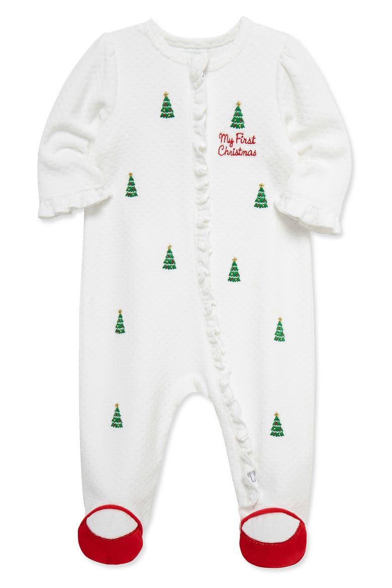 Merry Trees Velour Footie, Alternate, color, WHITE