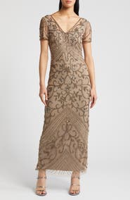 Pisarro Nights Beaded Mesh Column Gown