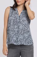 NYDJ Print Pleat Back Sleeveless Split Neck Blouse