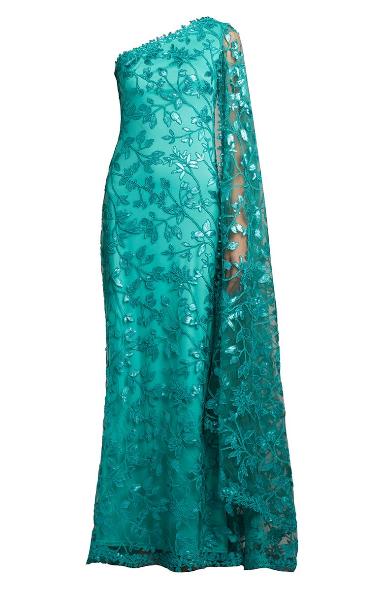 Tadashi Shoji Sequin Floral One-Shoulder Gown, Alternate, color,