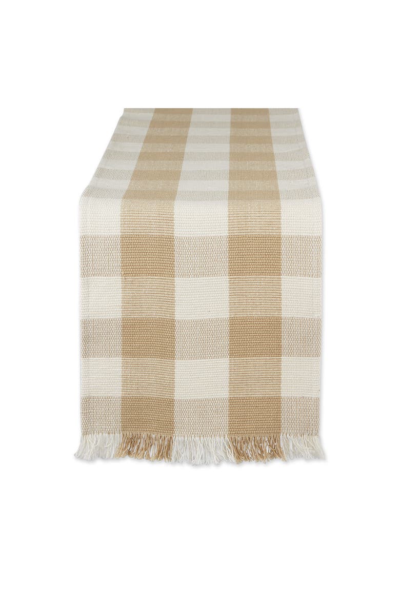 Design Imports Checkered Fringe Cotton Table Runner, Main, color, Brown