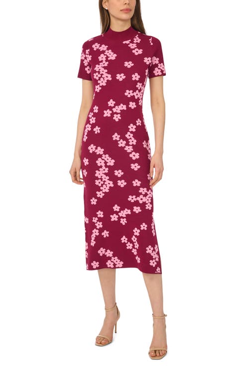 Flower Jacquard Midi Sweater Dress