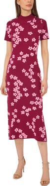 CeCe Flower Jacquard Midi Sweater Dress