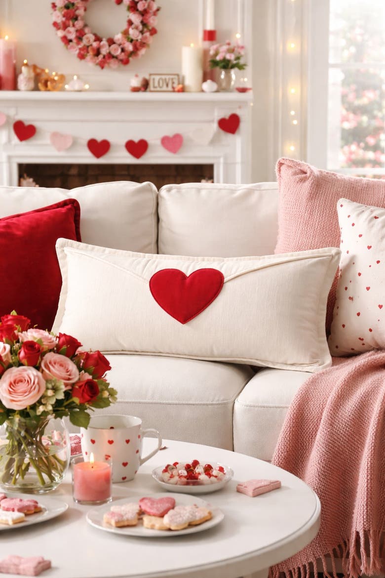 Love Letter Heart Valentine's Day Cotton Blend Mini Accent Pillow 12" x 24", Alternate, color, Red