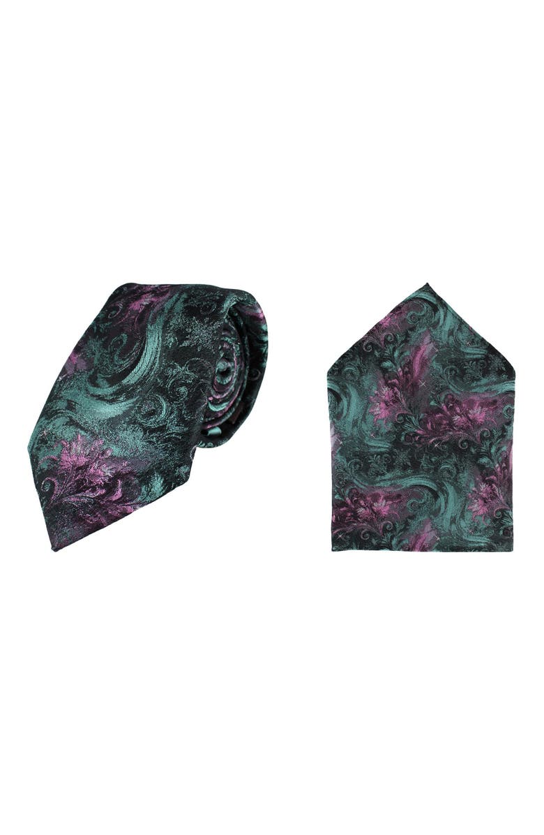 Trafalgar Big and Tall Arcane Storm Silk Tie & Pocket Square Bundle, Main, color, Multiple