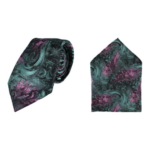 Big and Tall Arcane Storm Silk Tie & Pocket Square Bundle
