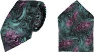 Trafalgar Big and Tall Arcane Storm Silk Tie & Pocket Square Bundle