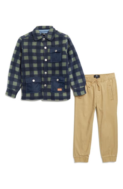 Kids' Polar Fleece Plaid Jacket & Twill Joggers (Little Kid)