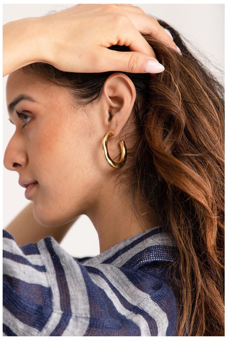 14K Gold Plated Remi Organic Shape Hoop Earrings, Alternate, color, GOLD