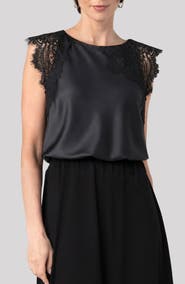 Liverpool Los Angeles Lace Trim Satin Top