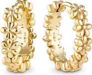 DEVATA Daisy Flower Hoop Earrings in Gold Plated Sterling Silver