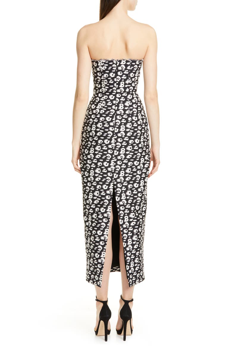Cheetah Print Shantung Strapless Tea Length Dress, Alternate, color, BLACK/ BEIGE