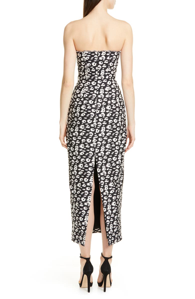 Brandon Maxwell Cheetah Print Shantung Strapless Tea Length Dress, Alternate, color, 