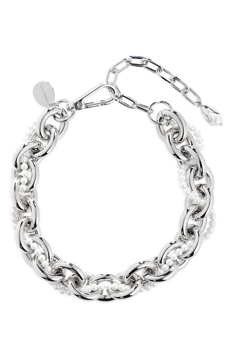 Simone Rocha XL Faux Pearl Chain Necklace, Main, color, Pearl/ Rhodium