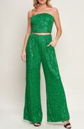 FLYING TOMATO Sequin Tube Top & Wide Leg Pants Set