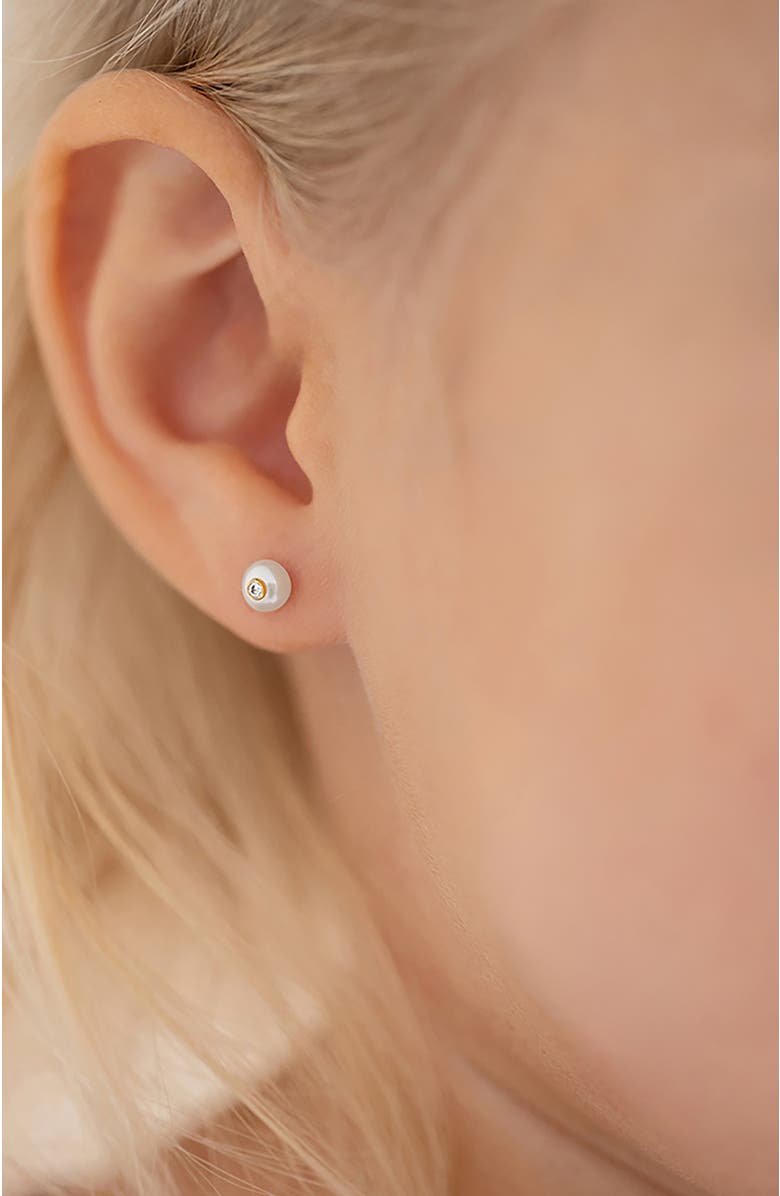 In Season Jewelry 14k Simulated Pearl and Cubic Zirconia Earrings, Alternate, color, Gold