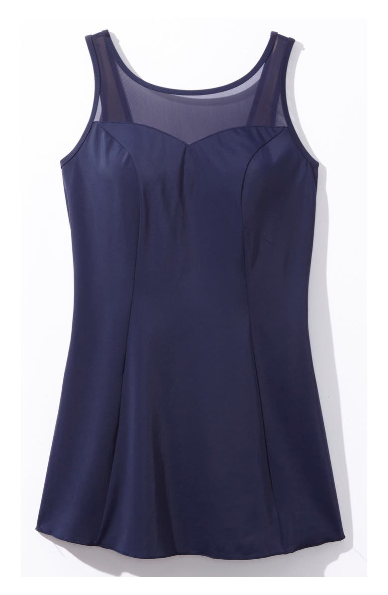 Swim 365 Mesh-Trim Swim Dress, Alternate, color, Navy
