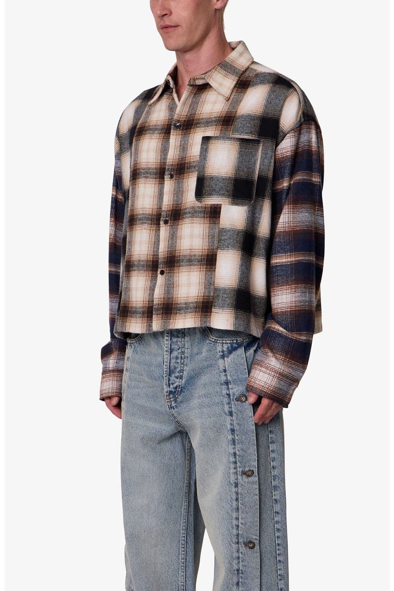 PANELED FLANNEL SHIRT, Alternate, color, BEIGE MULTI