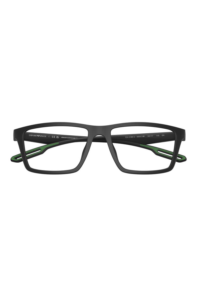 55mm Rectangular Optical Glasses, Alternate, color, MATTE BLACK / CLEAR