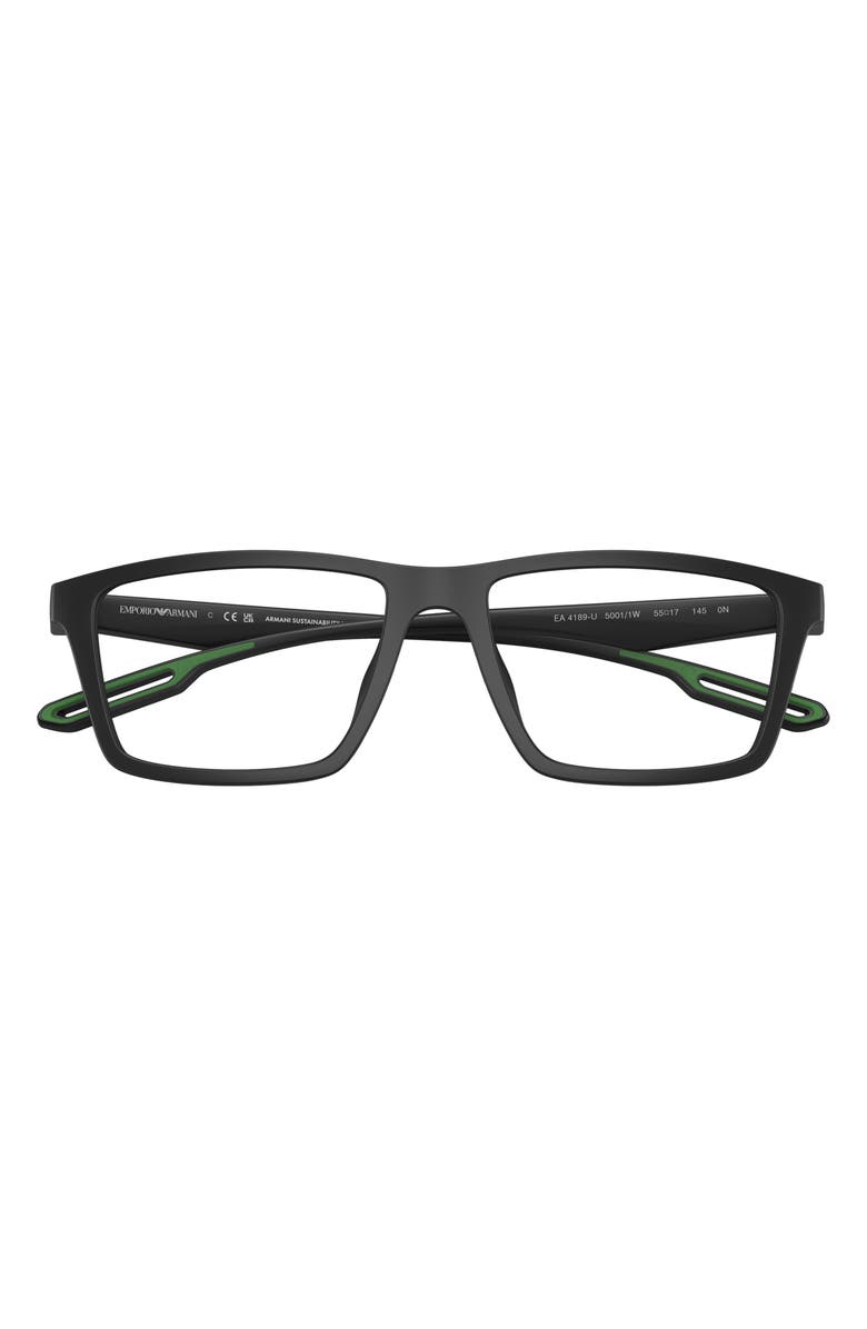 Emporio Armani 55mm Rectangular Optical Glasses, Alternate, color, Matte Black / Clear