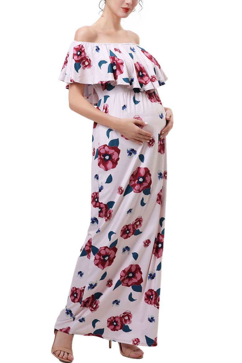 Marina Off the Shoulder Maternity Nursing Maxi Dress, Alternate, color, Multicolored