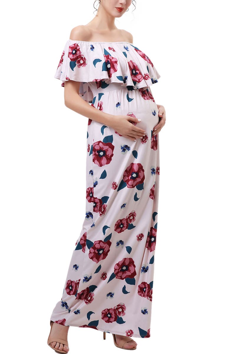 Kimi & Kai Marina Off the Shoulder Maternity Nursing Maxi Dress, Alternate, color, Multicolored