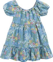 FLORIA Kids' Floral Denim Dress