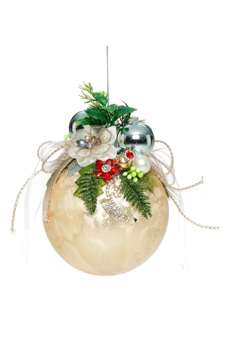 Floral Jeweled Ball Ornament, Frosted, Gold, Main, color, Frosted Gold