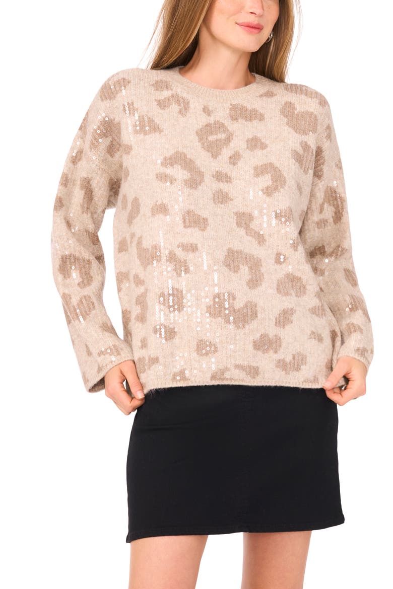 Leopard Sequin Sweater, Main, color, OATMEAL
