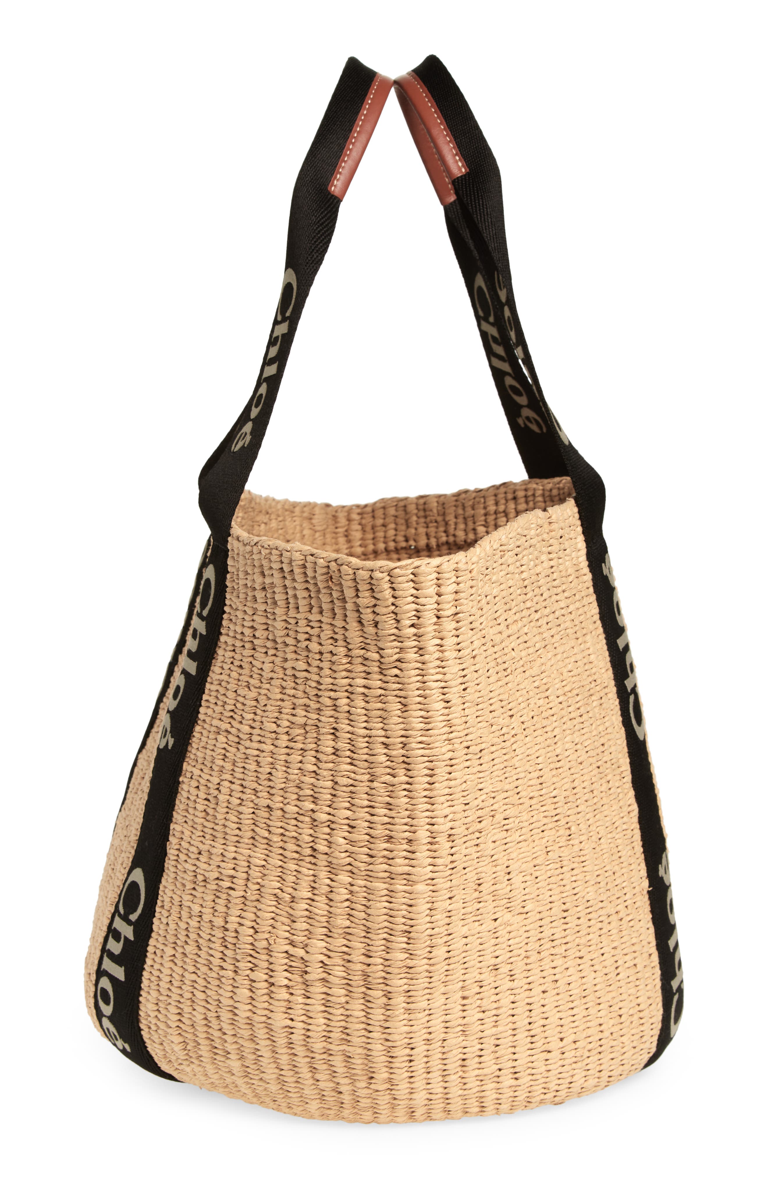 Chloé Large Woody Straw Basket Tote, Alternate, color, Black-Beige 1