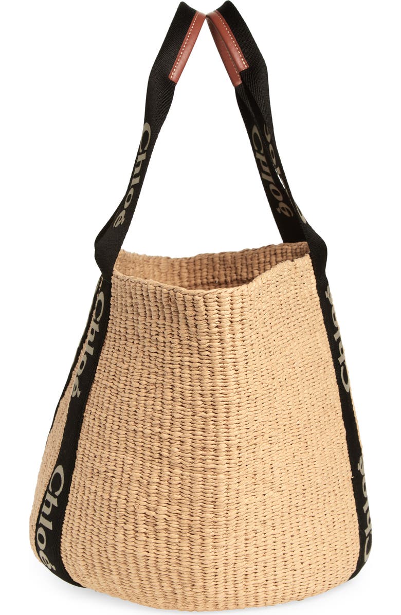Chloé Large Woody Straw Basket Tote, Alternate, color, Black-Beige 1