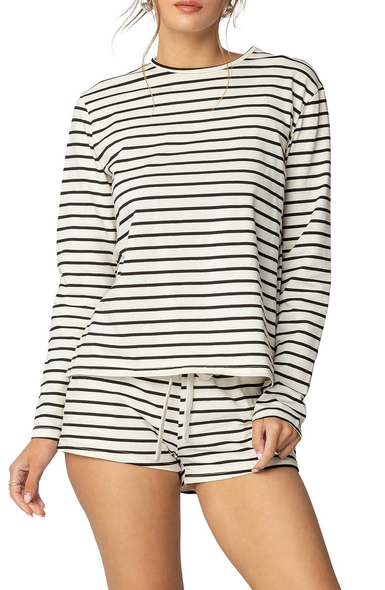 EDIKTED Jordyn Stripe Long Sleeve T-Shirt, Main, color, Cream