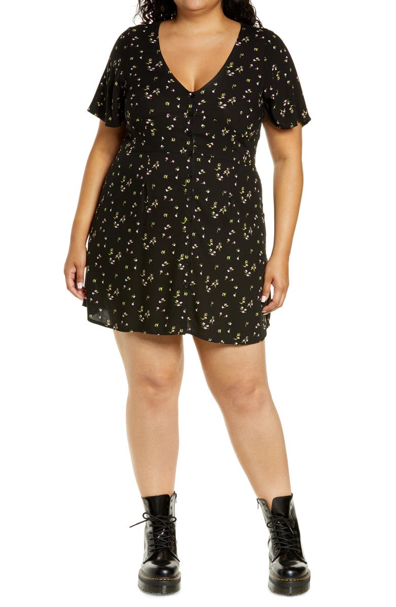 BP. Easy Floral Print Skater Minidress, Main, color, 