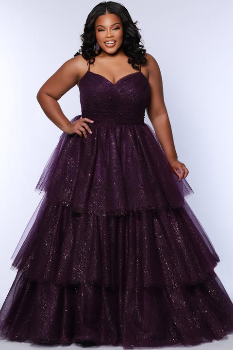 Spaghetti Strap Teired Plus Size Ballgown