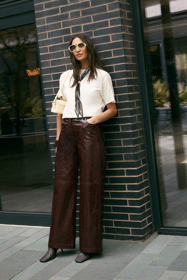 High Shine Faux Leather Slouch Pant, Alternate, color, Burgundy