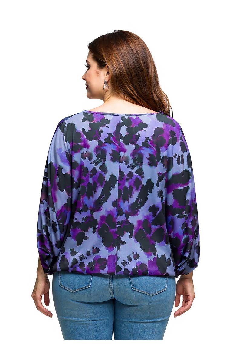24seven Comfort Apparel Curvy Essential Animal Print Boat Neck Dolman Sleeve Top, Alternate, color, 