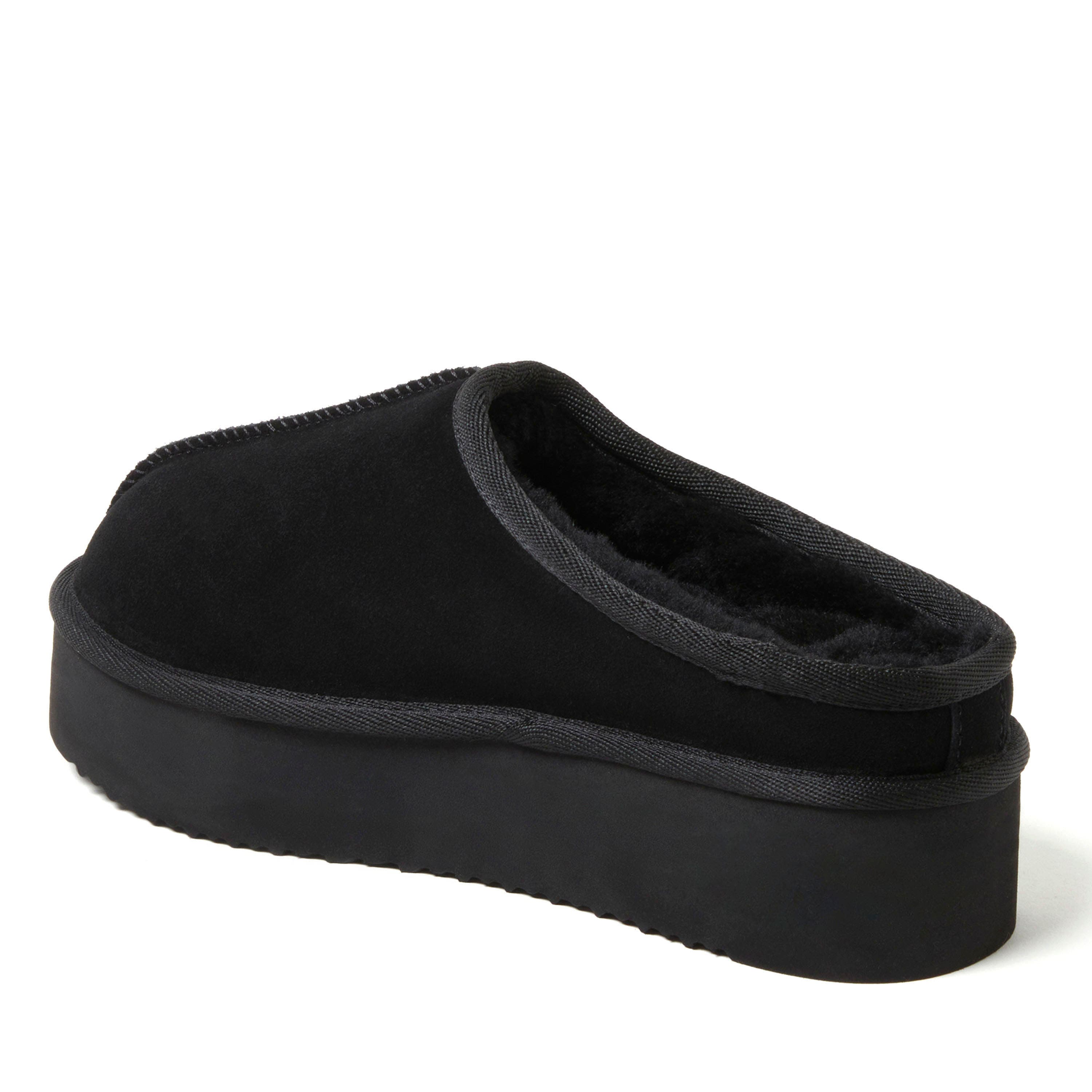 DEARFOAMS Fireside Queenstown Genuine Shearling Platform Clog Slipper, Alternate, color, Black
