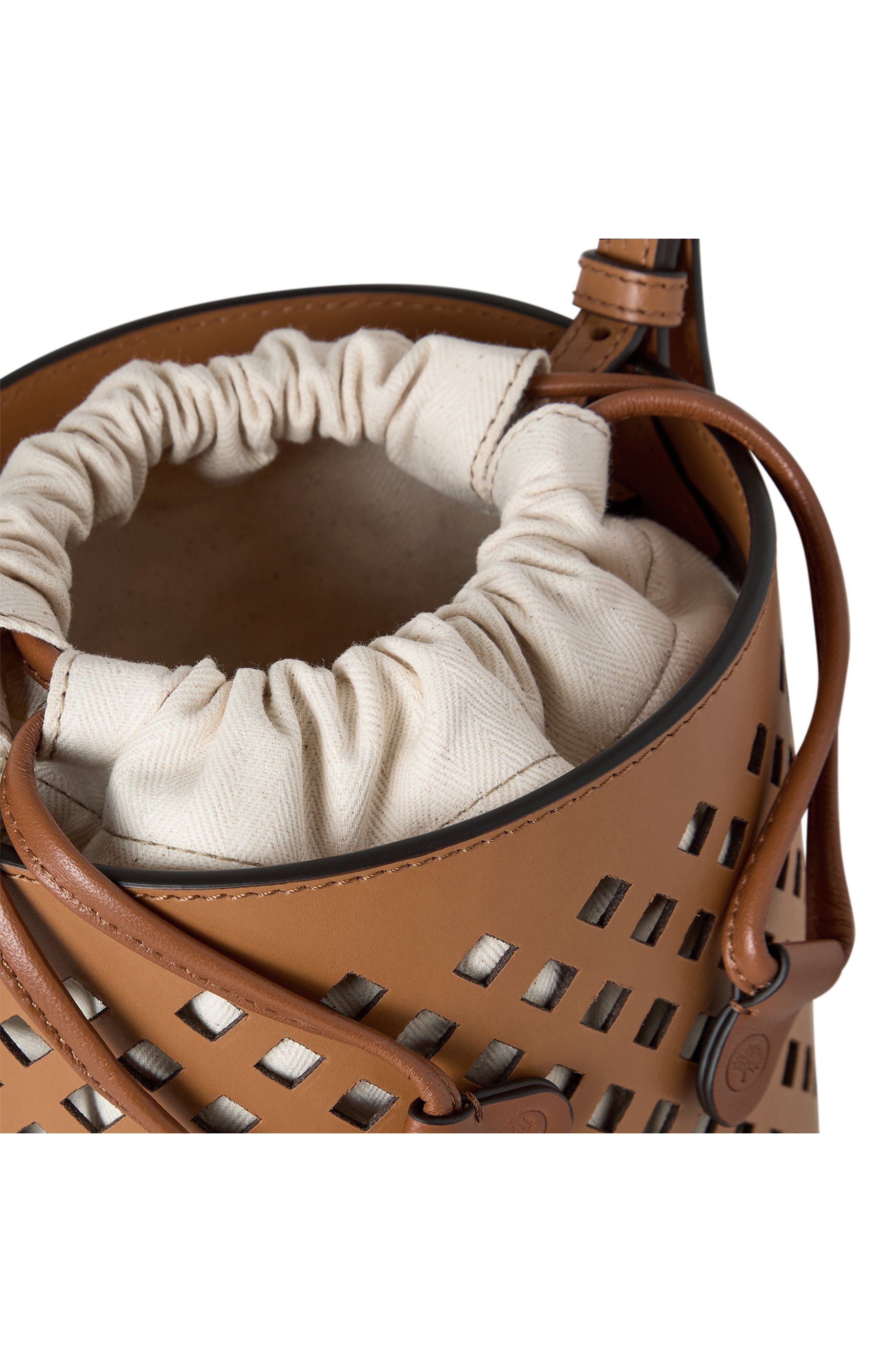Mulberry Diamond Perforated Leather Bucket Bag, Alternate, color, Toffee