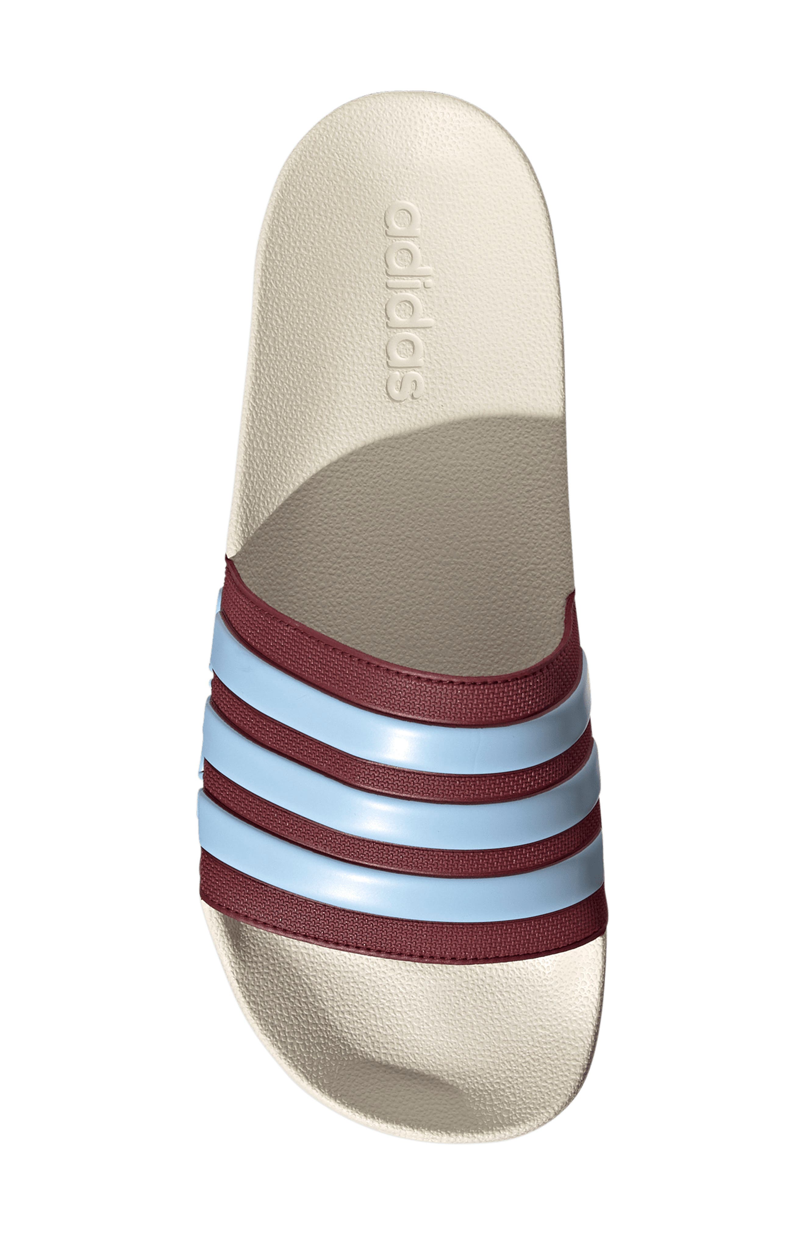 Gender Inclusive Adilette Shower Slide, Alternate, color, OFF WHITE/ ICE BLUE/ RED