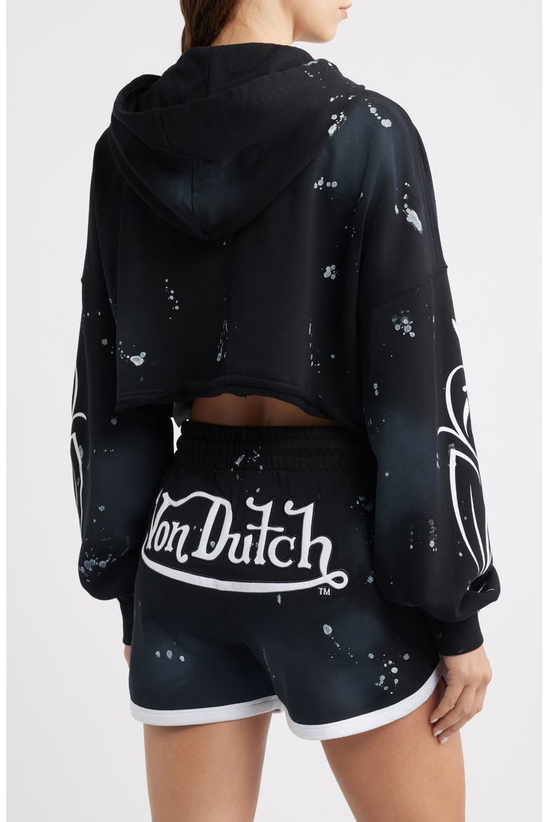 Full Zip Cropped Hoodie, Alternate, color, JET BLACK SPRAY WASH