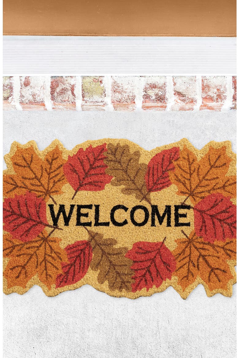 Hello Fall Leaves Coir Doormat, Alternate, color, NO COLOR