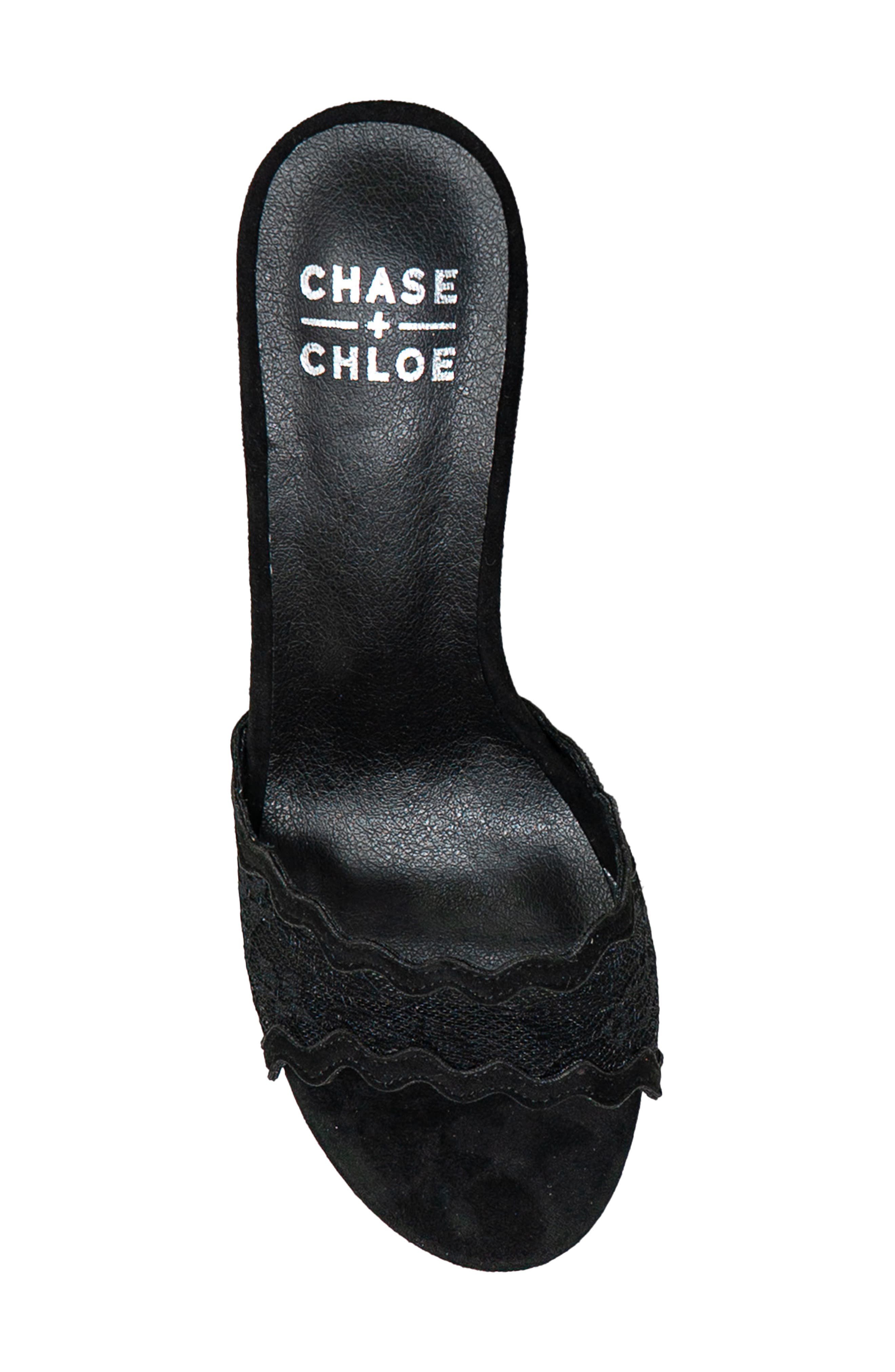 CHASE AND CHLOE Scalloped Lace Sandal, Alternate, color, Black